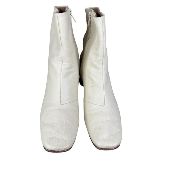 Huma Blanco Leather Ankle Boots White Block Heel Size 40 / US 9 Made in Peru - Picture 5 of 10
